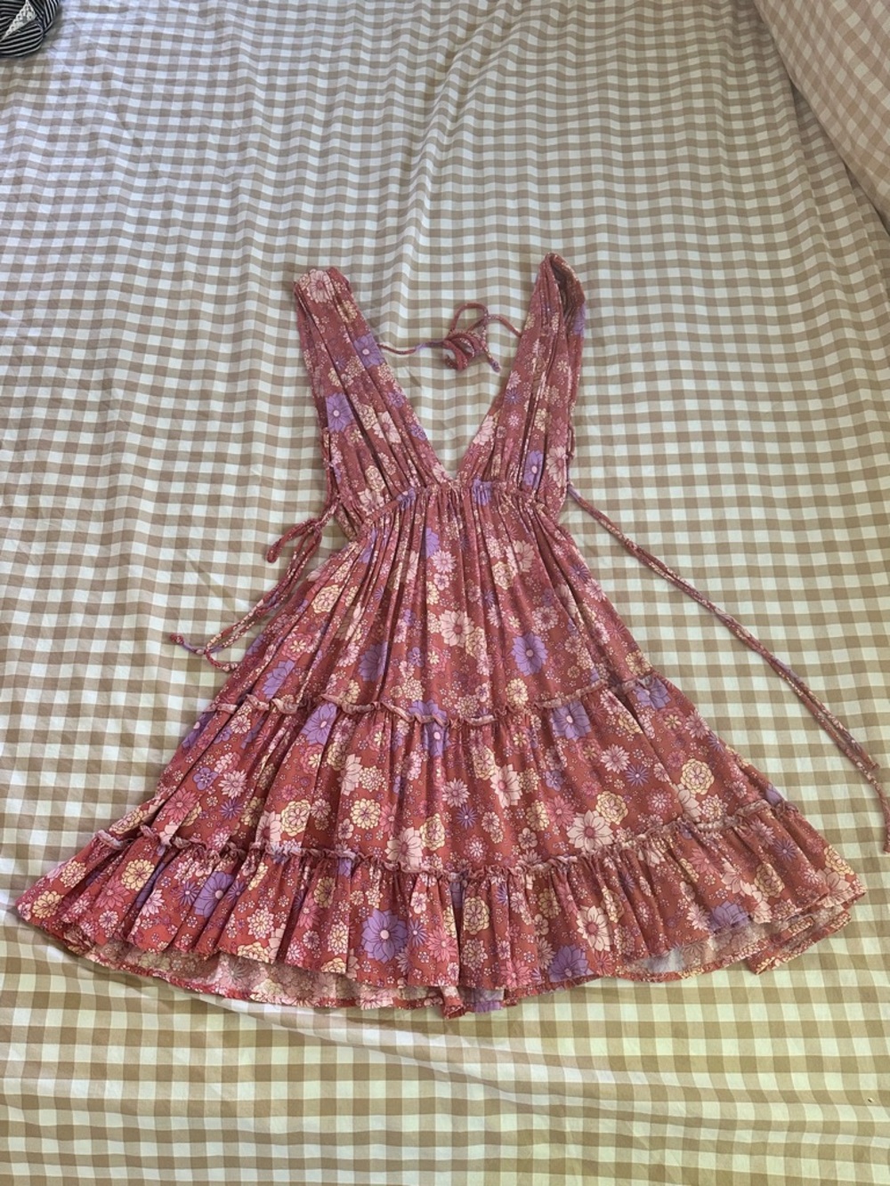 mahina Pink Floral Tiered Halter Sundress